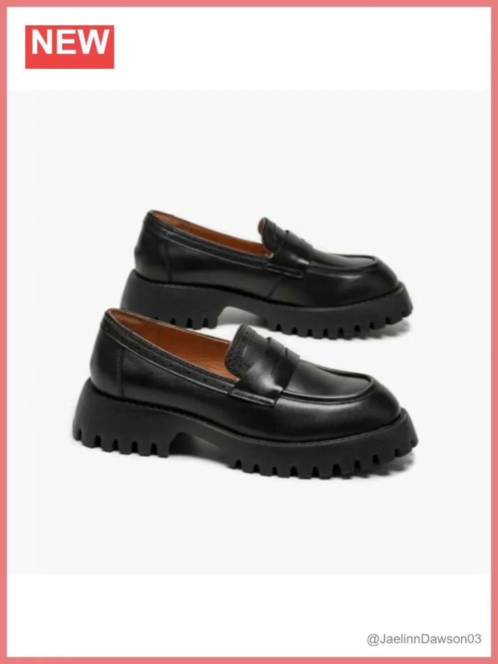 Women's Calfskin Chunky Platform Penny Loafers Lug Sole Slip On